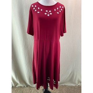 Red Floral Eyelet Short Sleeve Maxi Dress